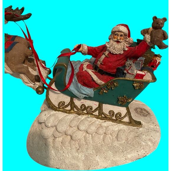 Vtg Jaimy Christmas Santa Sleigh 8 Flying Reindeer Figurine Sculpture 16” T - Picture 12 of 16